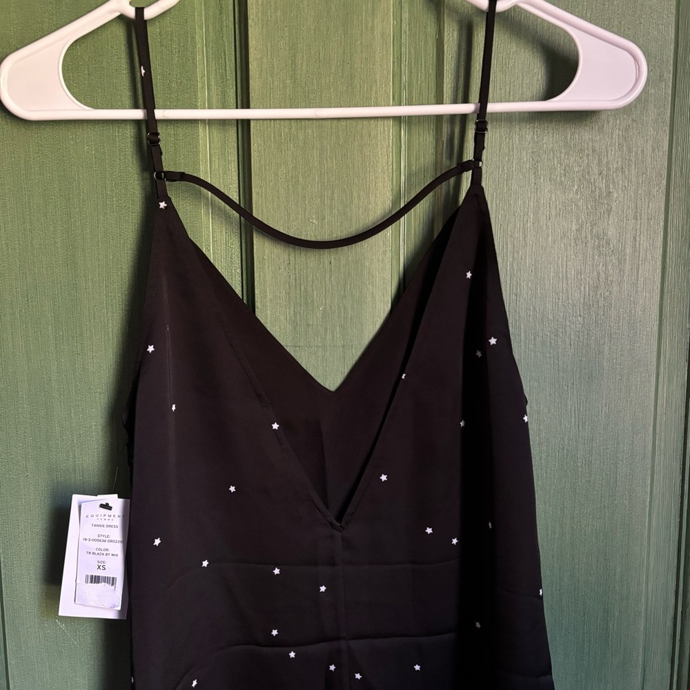 NWT Equipment Black Slip Dress with White Stars - Picture 3 of 4
